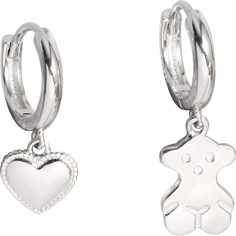 Bông tai hình gấu/ trái tim bất đối xứng đơn giản 19973