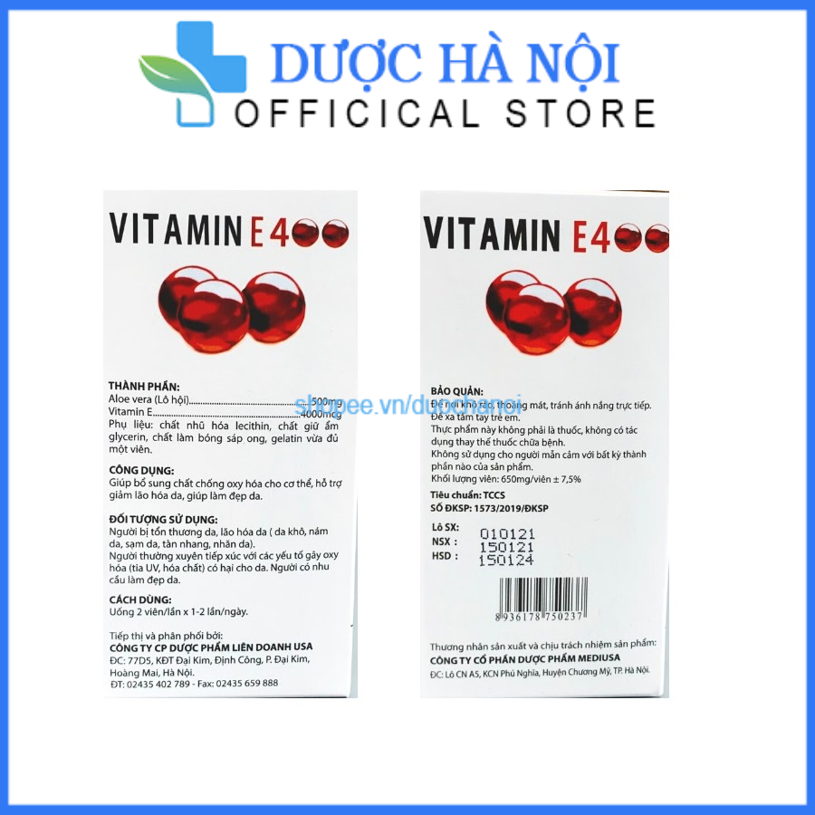 Viên uống đẹp da Vitamin E400 E Đỏ 4000mcg trắng da ngăn ngừa lão hóa Hộp 100 viên