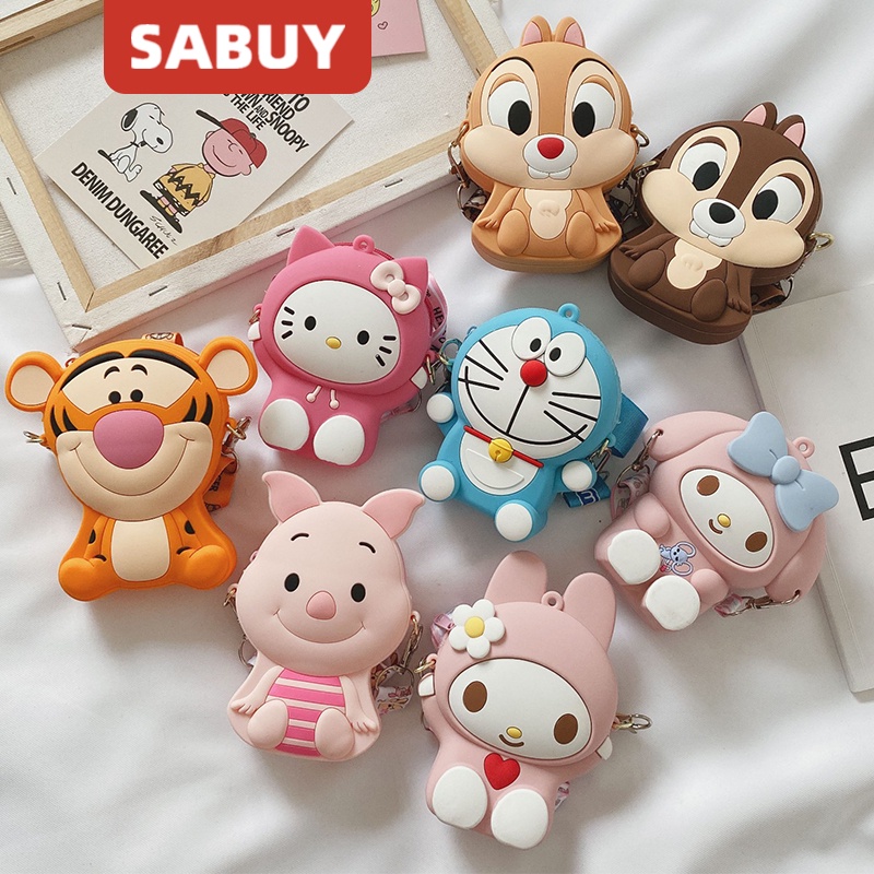 Túi Đeo Chéo Mini Họa Tiết Hoạt Hình Mickey Minnie Kitty Dành Cho Bé Gái