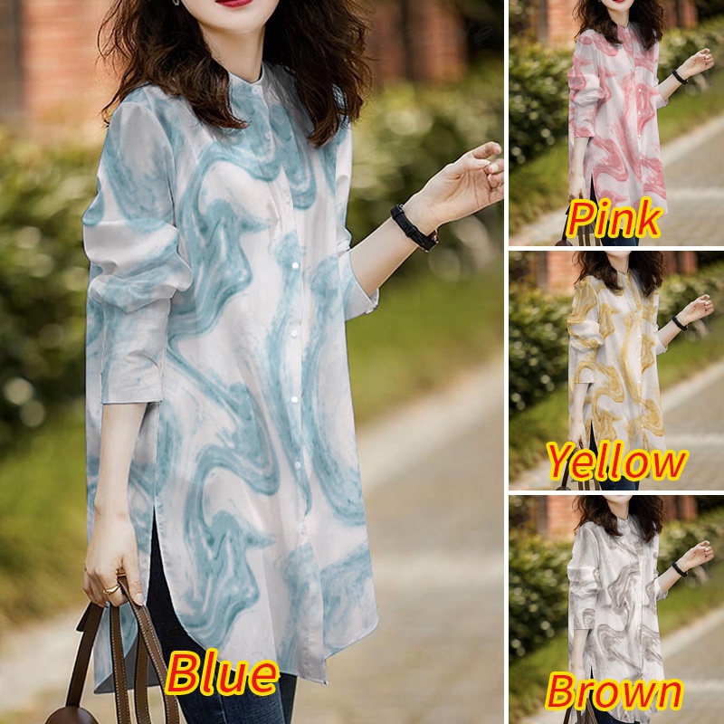 Áo kiểu ZANZEA dài tay cổ tròn xẻ tà phối nút thời trang cho nữ