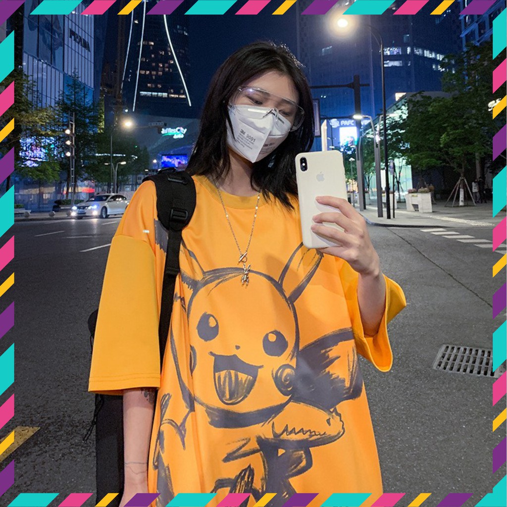 Áo thun tay lỡ nam nữ in hình pikachu siêu hot | BigBuy360 - bigbuy360.vn