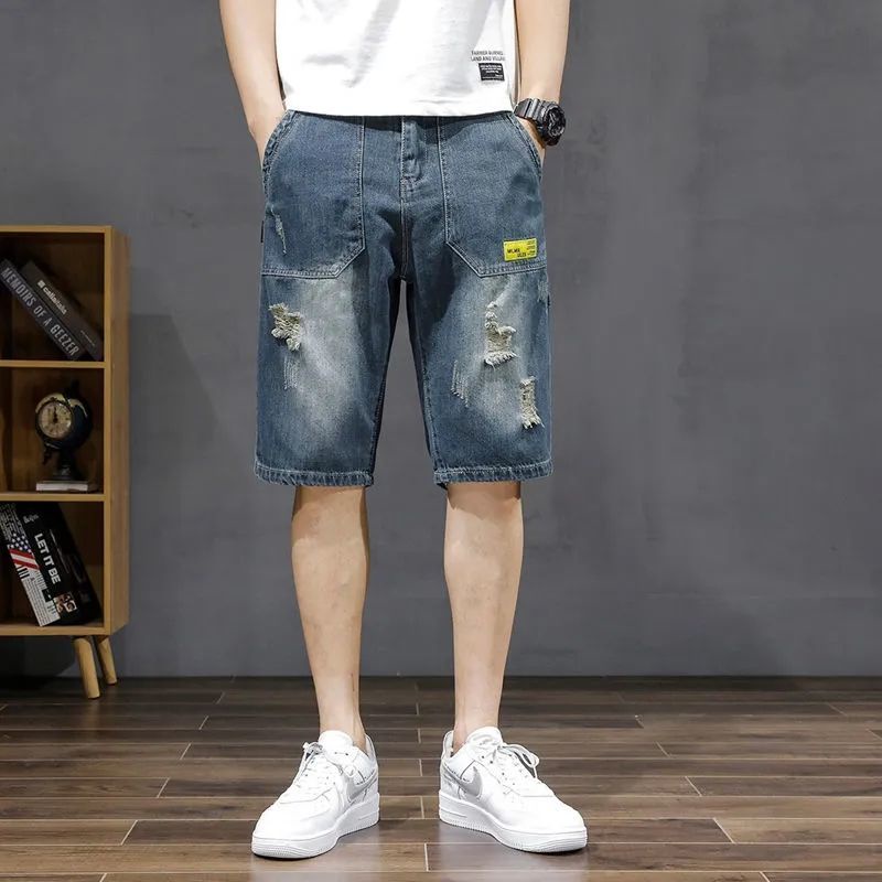 Quần Short Denim Ống Rộng Nhiều Túi Phong Cách Nhật Bản Dành Cho Nam