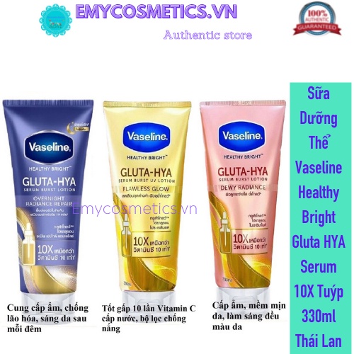 Sữa Dưỡng Thể Vaseline Healthy Bright Gluta HYA Serum 10X Tuýp 330ml Thái Lan