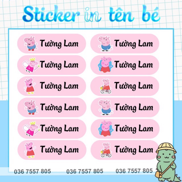 Sticker Dán In Tên Bé thiết kế theo yêu cầu - dán đồ dùng học tập cho học sinh - giá rẻ nhất năm 2020