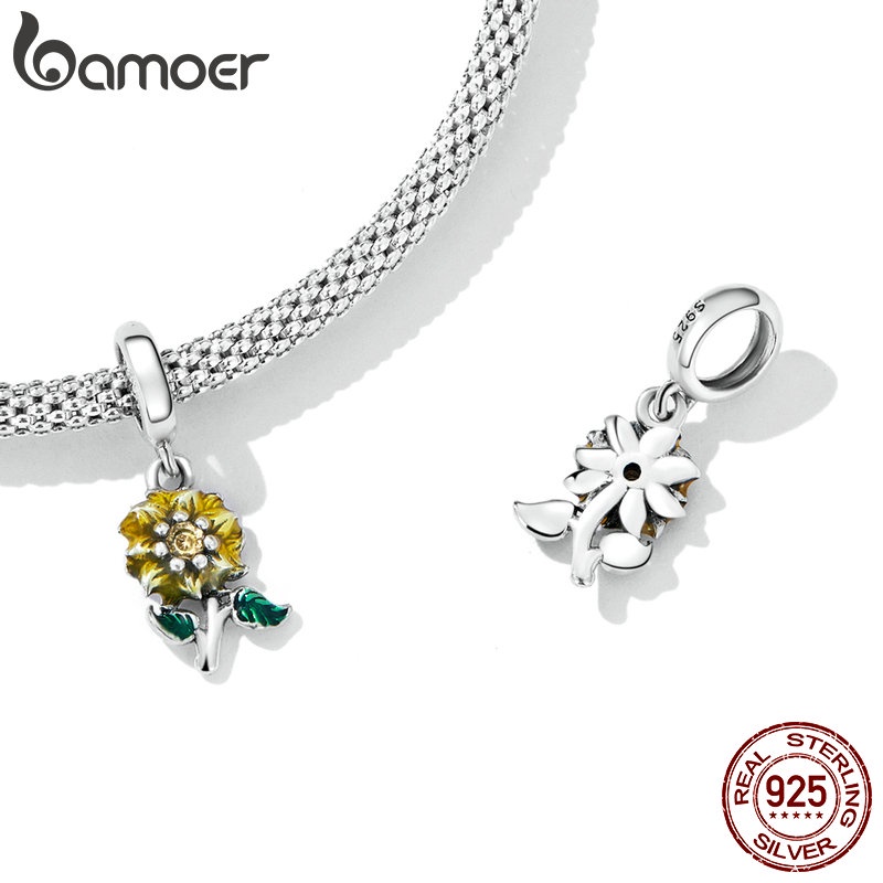 Mặt vòng cổ BAMOER bạc 925 hình hoa hướng dương thời trang cho nữ