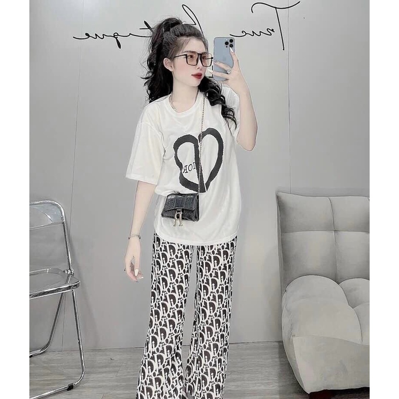 set bộ áo thun form rộng tim quần dài chữ toàn quần k