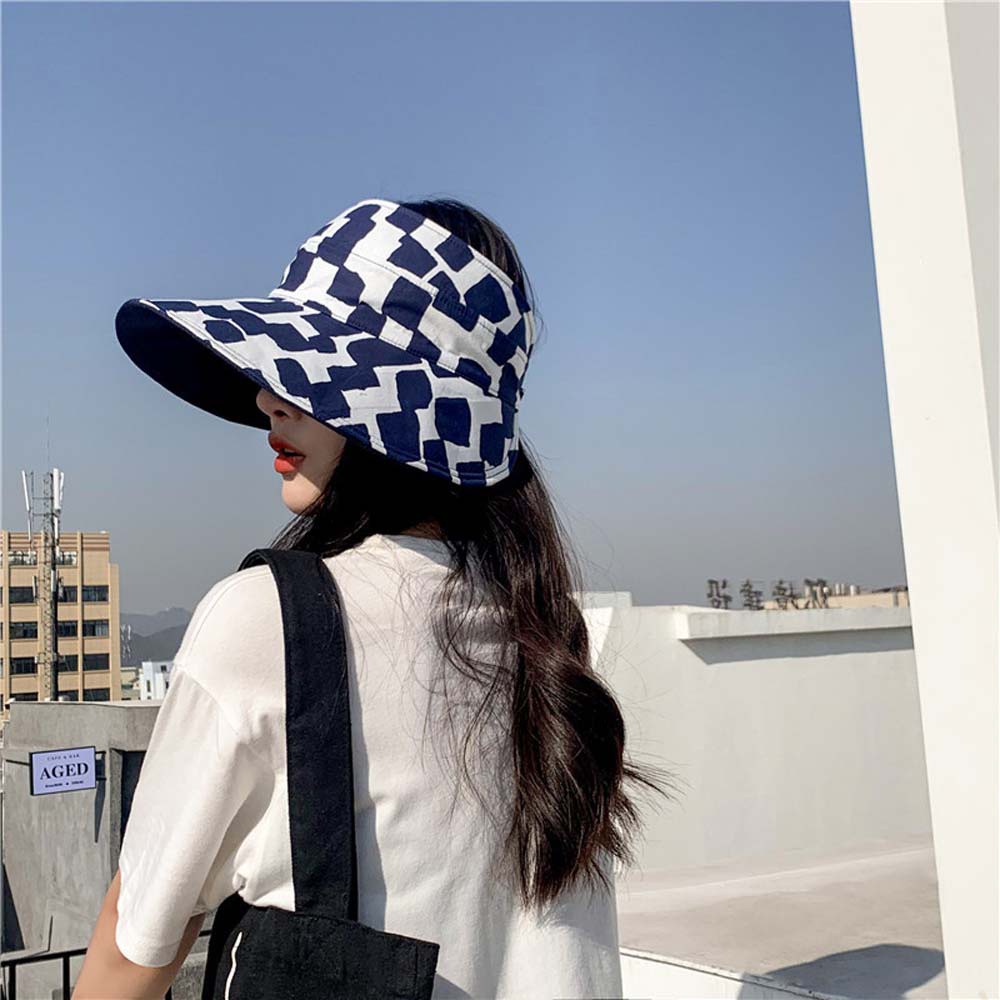 Mũ rộng vành hở chóp hai mặt bằng cotton chống tia cực tím thời trang dành cho nữ
