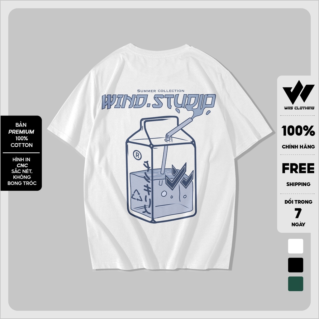 Áo thun tay lỡ unisex form rộng WIIS phông oversize cotton 65% Milk nam nữ