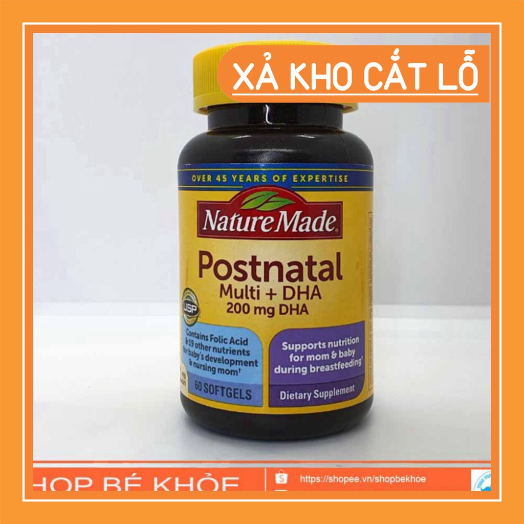 XẢ HÊT TOAN BỘ Vitamin sau sinh Postnatal Multi +DHA Nature made - Postnatal 200mg DHA XẢ HÊT TOAN BỘ