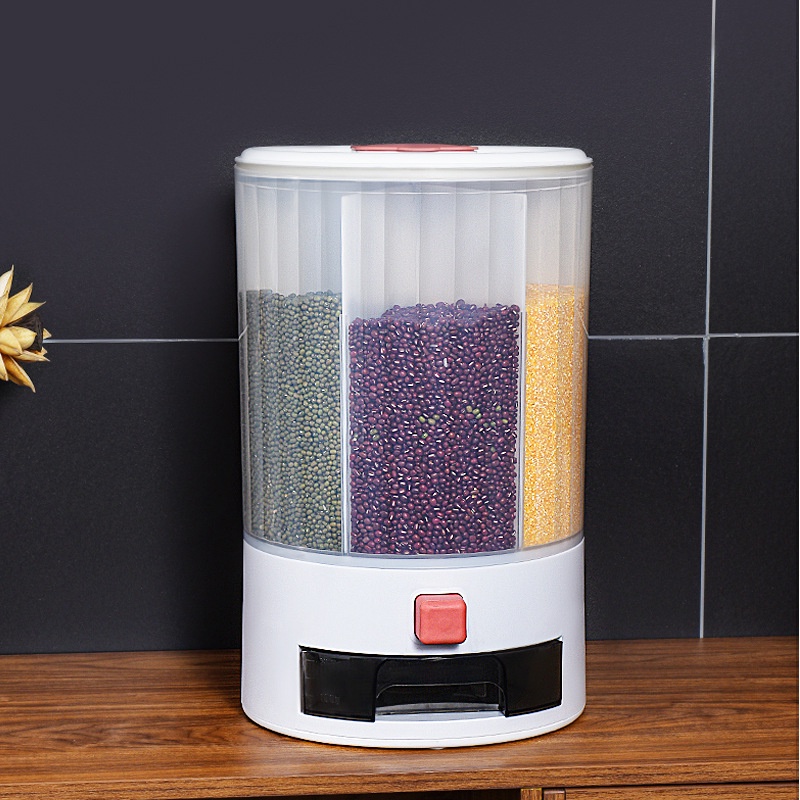 Thùng đựng gạo,ngũ cốc thông minh 4 ngăn- Thùng đựng gạo 10kg xoay 360 độ-Thùng gạo dày-XQY09