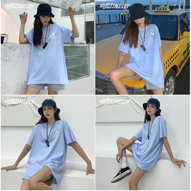 [FREESHIP](CÓ SẴN)Áo thun NELLY HEYBIG unisex tay lỡ,áo thun dáng rộng ánh sáng LED hình gấu mẫu mới 2021 mã T