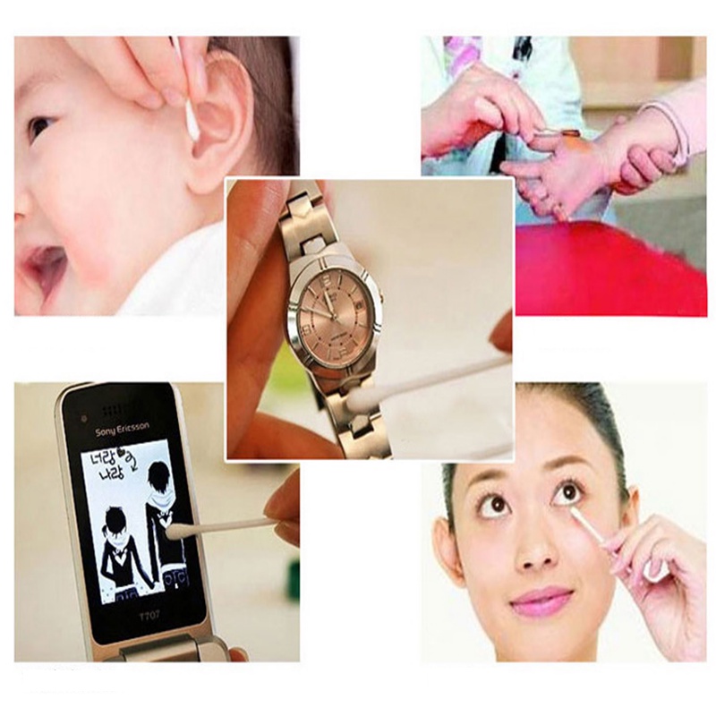 [Hàng mới về] Bộ 100 tăm bông thân gỗ hai đầu vệ sinh làm sạch tai/mũi