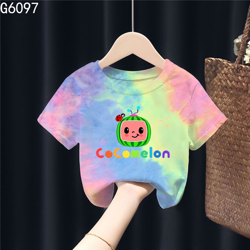 Cocomelon Áo Sơ Mi Mềm Nhuộm Màu Họa Tiết Hoạt Hình Thời Trang Mùa Hè Cho Bé