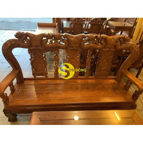 Bộ bàn ghế gỗ hương đào vân tuyển tựa liền 6 món tay 12 BBG265