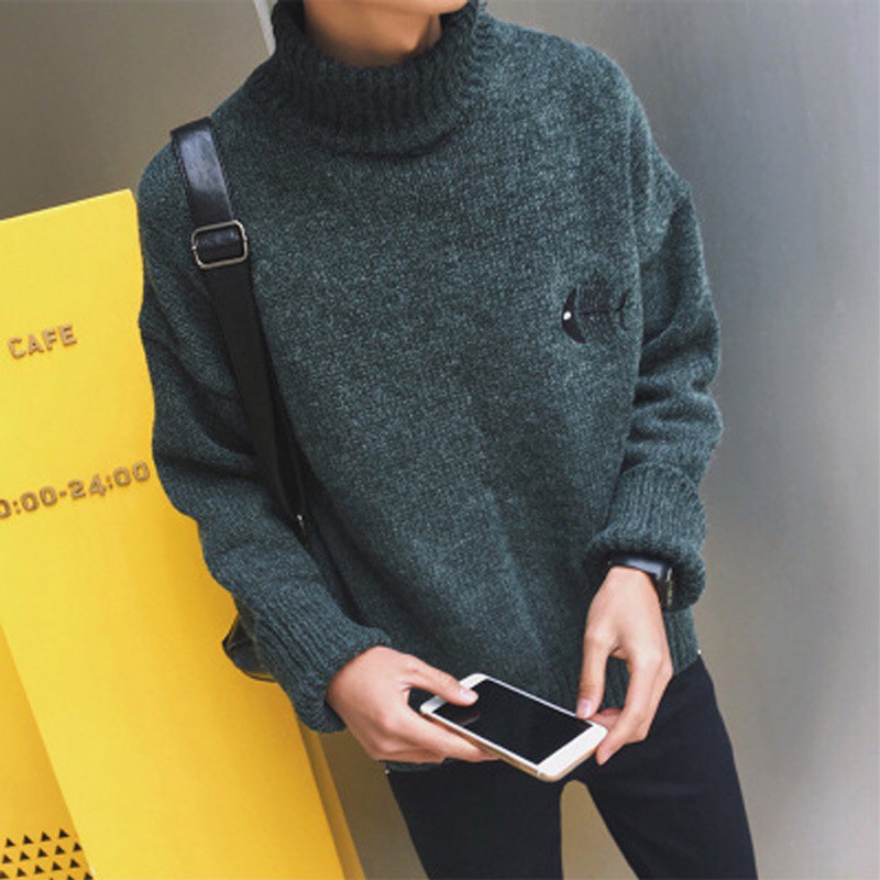 Áo Sweater Dệt Kim Dày Dáng Rộng Cổ Lọ Kiểu Hàn Quốc Thời Trang Mùa Đông Cho Nam | BigBuy360 - bigbuy360.vn