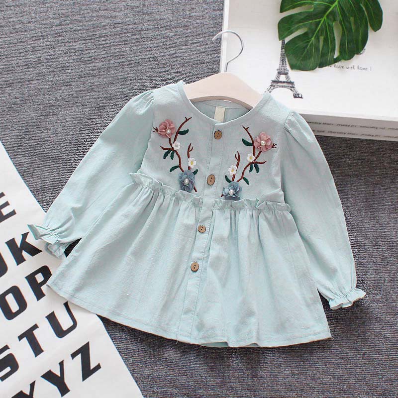 Đầm Hoa Tay Dài Cho Bé Gái