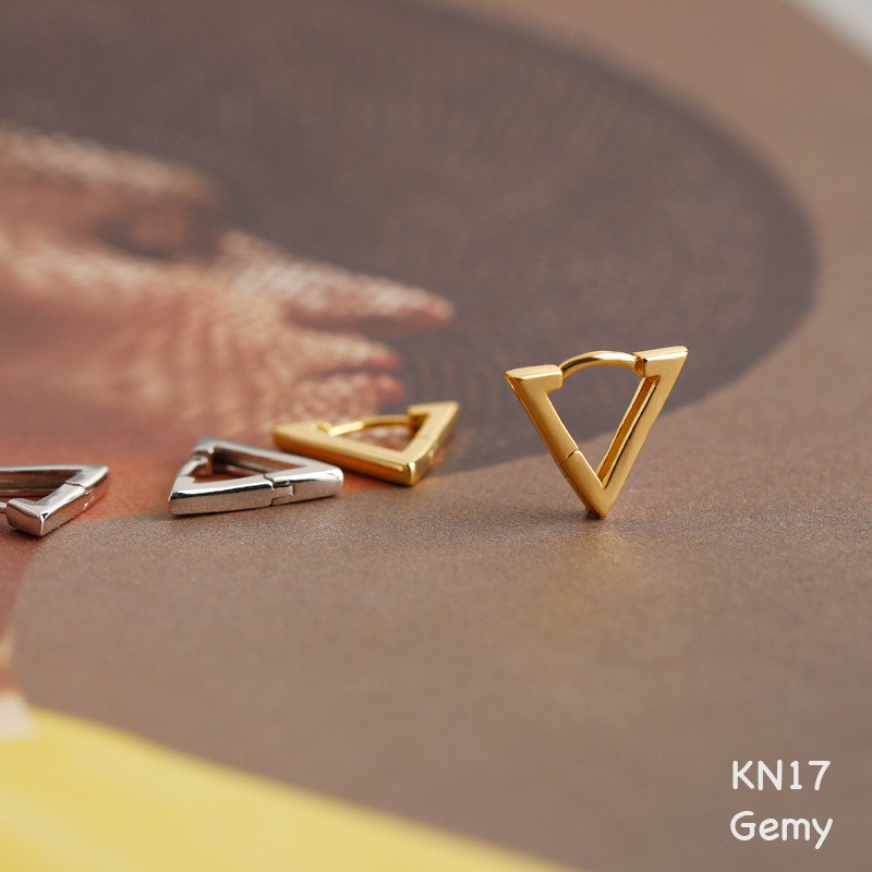 Khuyên tai nam bạc mạ vàng hình tam giác 2 màu thiết kế đơn giản, cá tính, độc đáo (1 chiếc) | GEMY SILVER KN17