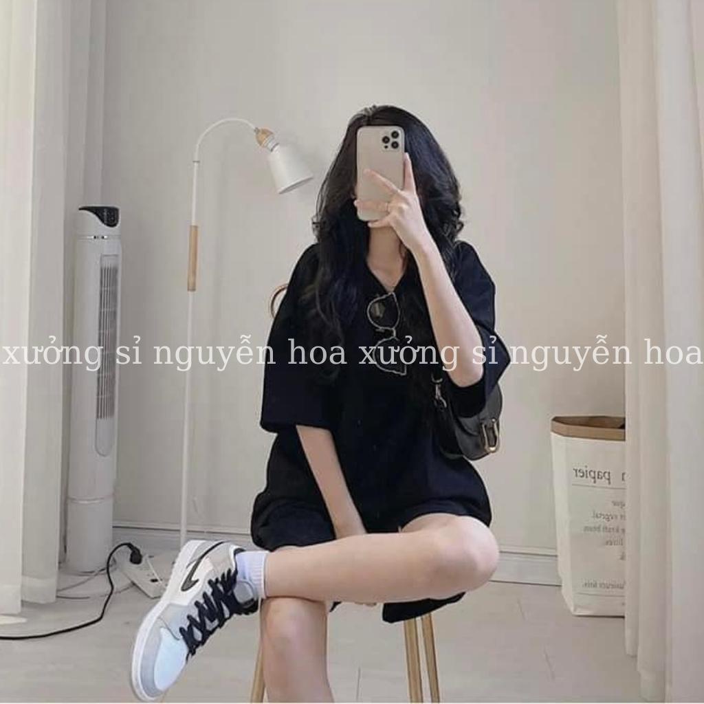 Bộ áo thun tay lỡ dáng rộng kèm quần đùi chất xốp mát form unisex 2 màu trắng đen nam nữ mặc được Xưởng Sỉ Nguyễn Hoa