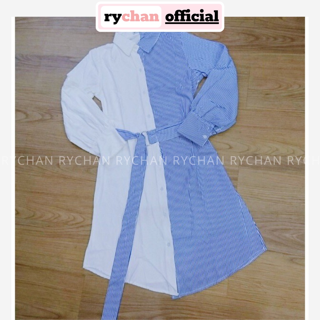 DS643 - Đầm Suông Phối Sọc Kèm Belt