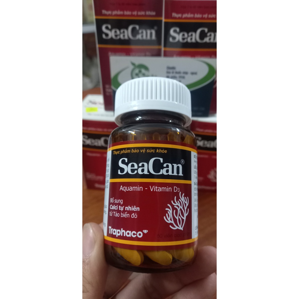 Seacan Bổ sung canxi hữu cơ từ tảo biển và vitamin D3 Magie của Traphaco, giảm loãng xương, tăng chiều cao - Lọ 60 viên
