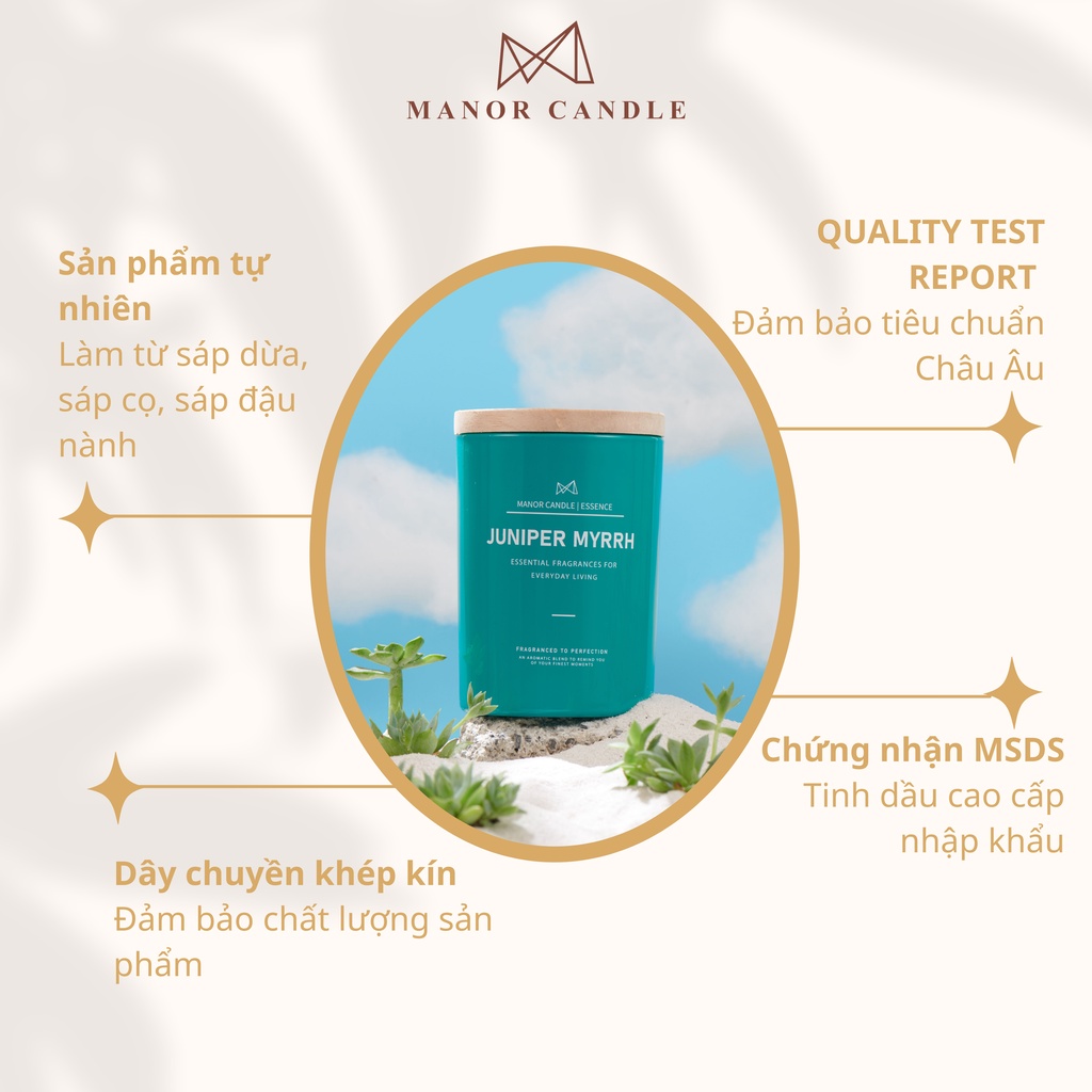 [Mã LIFE20KALL giảm 10% đơn 50K] Nến thơm JUNIPER MYRRH cao cấp không khói an toàn, sáp cọ size 8oz 1 bấc 250gram