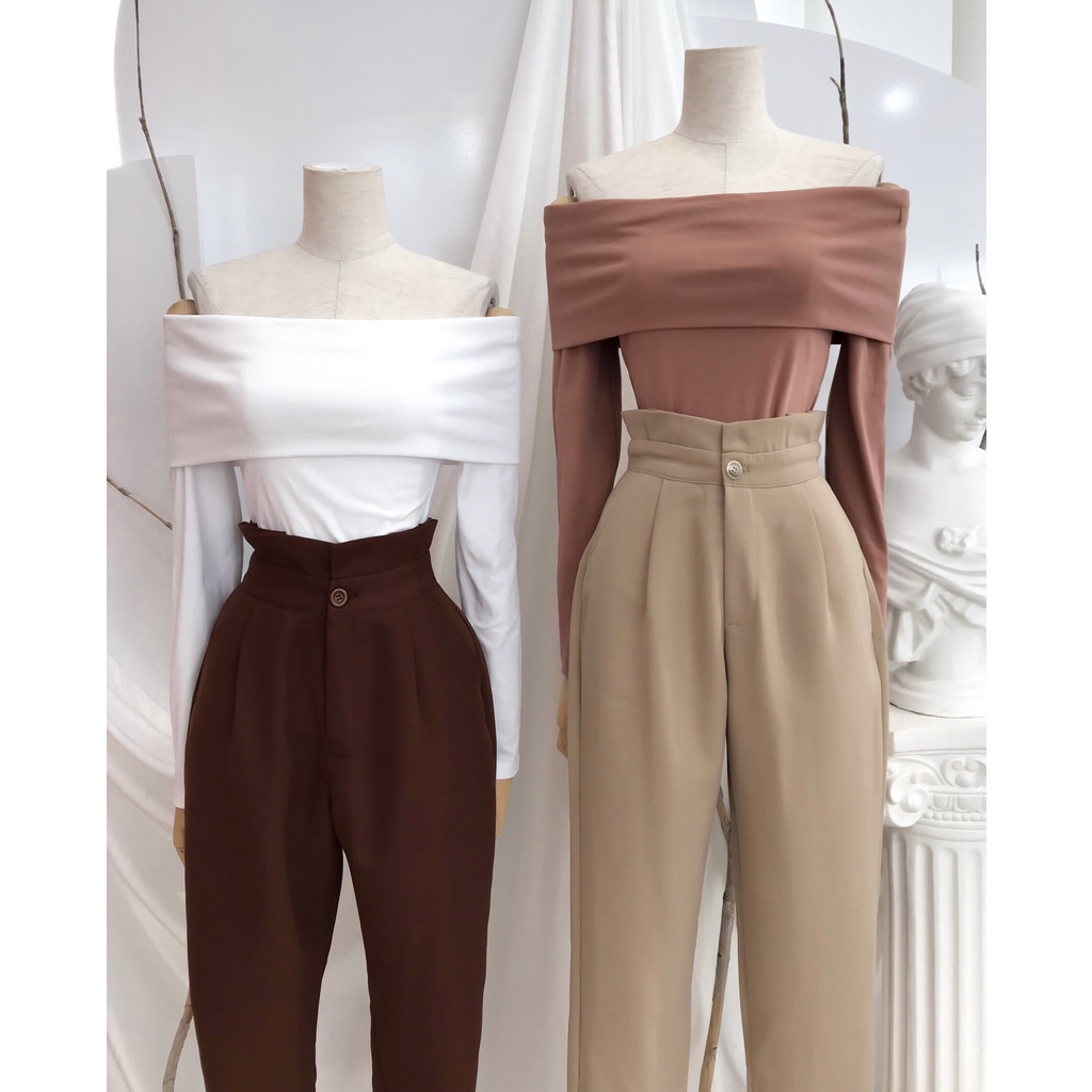 [Ảnh thật] Áo thun trễ vai tay dài chất borip xịn siêu co dãn