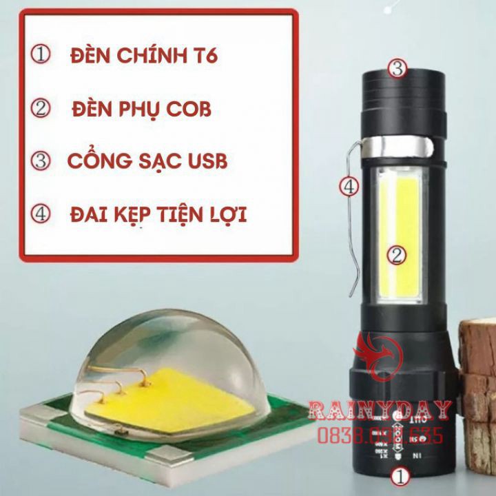 Đèn pin siêu sáng mini bin sạc điện usb bóng led xpe cob có zoom chống nước cầm tay chuyên dụng