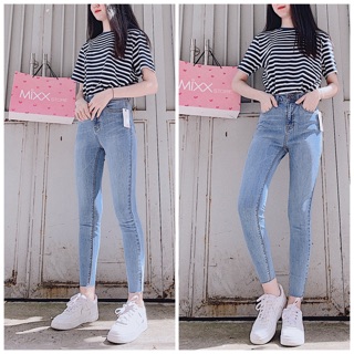 Quần Jean Nữ Skinny Lai Cắt Lưng Cao Trơn Màu Cơ Bản Co Giãn Tốt Thoải Mái phom 9 tấc Mixx Store