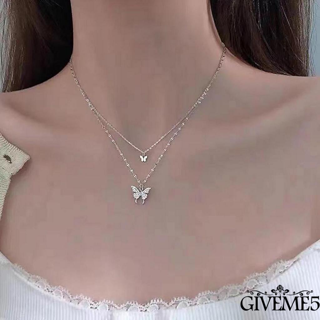 Dây chuyền hai lớp mặt hình bướm đính đá thời trang cho nữ