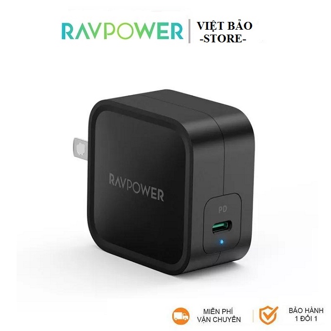 Củ Sạc Ravpower 1cổng Usb-c 61W PD 3.0 - Công Nghệ GaN RP-PC112