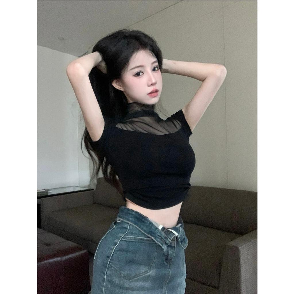 qkoole Áo Thun Tay Ngắn Cổ Cao Màu Sắc Đơn Giản Dễ Phối Đồ Thời Trang Cho Nữ