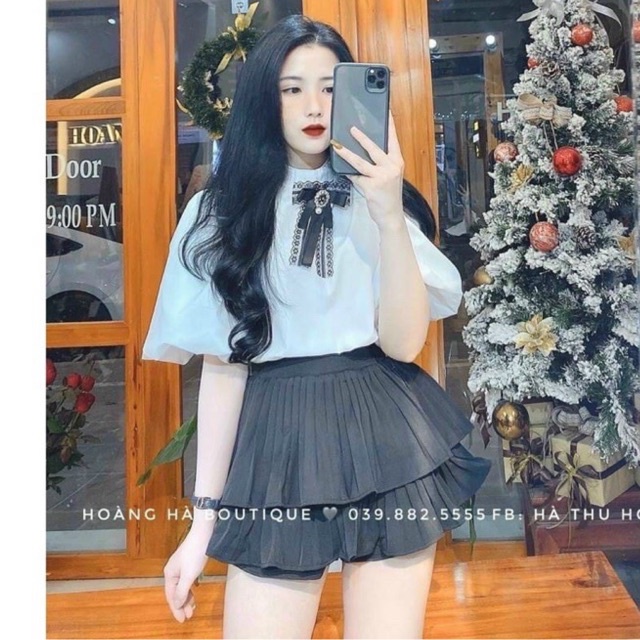 Chân váy xếp ly 2 tầng lưng cao, Chân váy xếp li ngắn phong cách Hàn Quốc SUNA FASHION