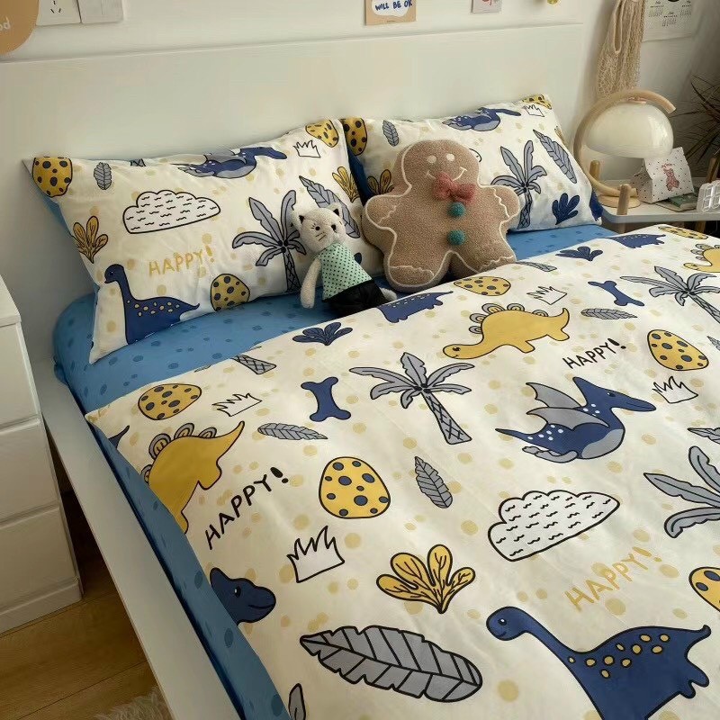 Bộ chăn ga Cotton Living Bo Decor chăn ga Hàn Quốc  họa tiết công viên khủng long 100% Cotton