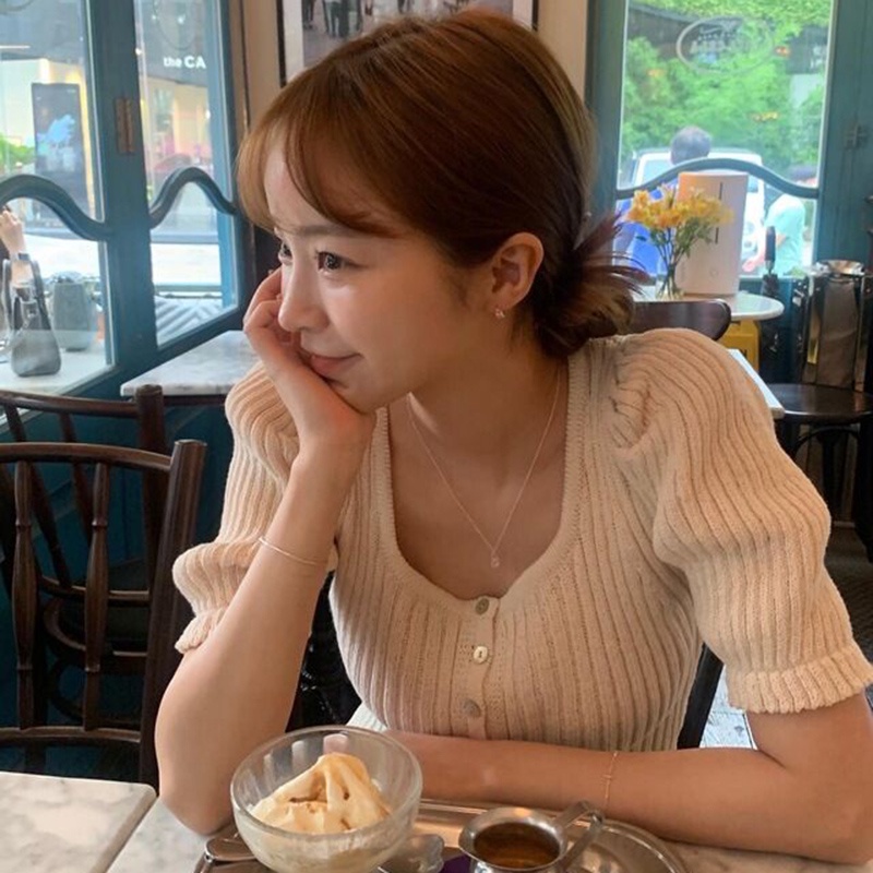 53816 Áo Dệt Kim Tay Ngắn Phồng