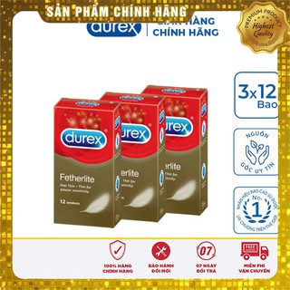 Bộ 3 hộp bao cao su Durex Fetherlite 12 cái/hộp