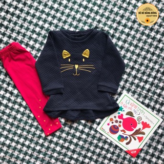 Bộ nỉ bé gái thêu mèo nổi Primark baby