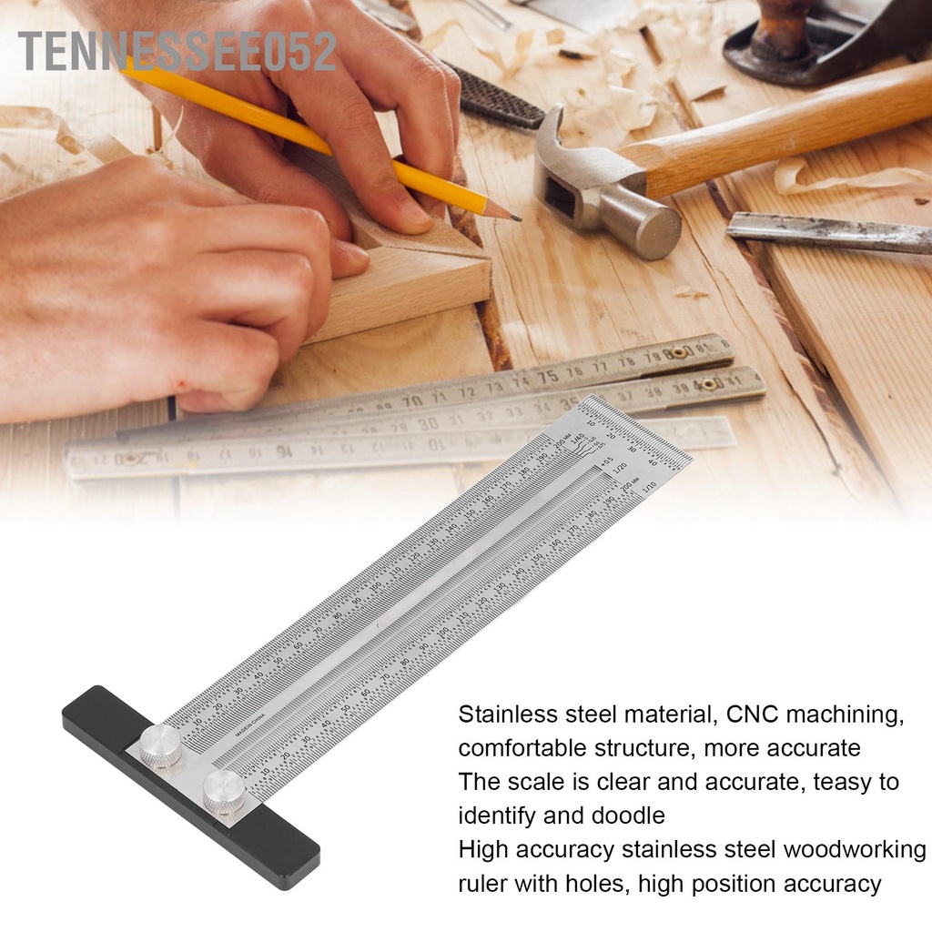 Hàng Sẵn Thước đánh dấu đục lỗ dạng chữ T chuyên nghiệp tiện dụng dành cho thợ mộc【Tennessee052】