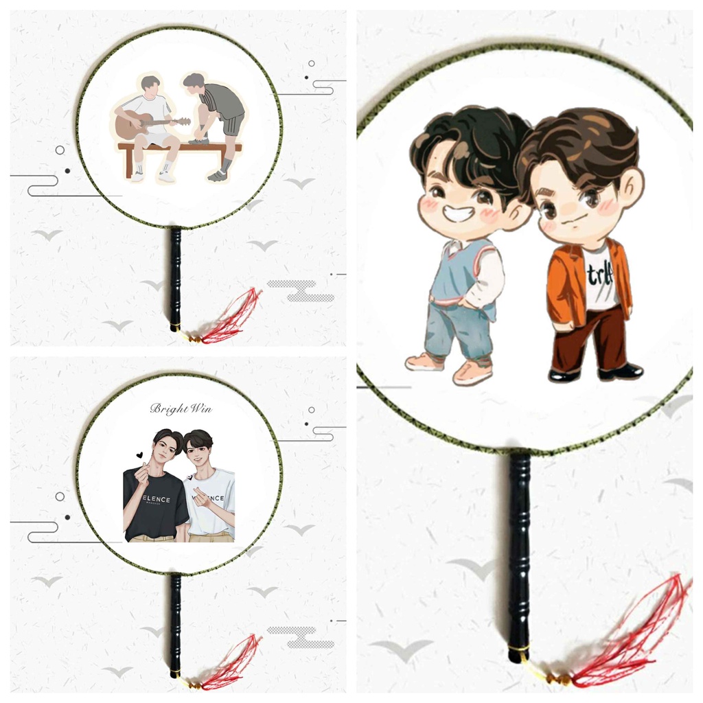 Quạt tròn cổ trang in hình  BRIGHTWIN 2gether BL Thái Lan chibi anime cán gỗ quà tặng độc đáo xinh xắn