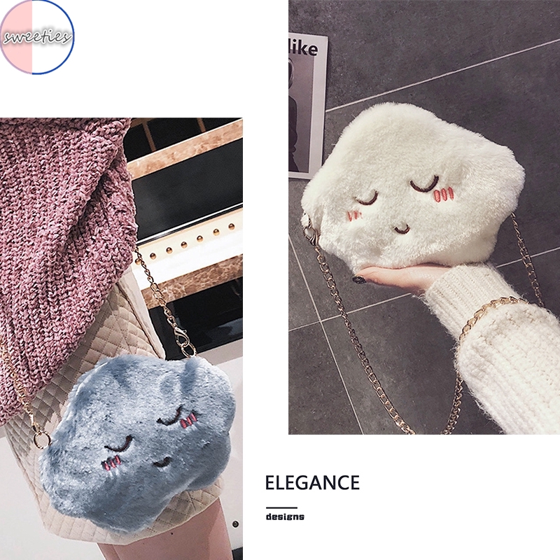 Túi đeo chéo hình đám mây phối lông thiết kế dễ thương cho nữ | BigBuy360 - bigbuy360.vn