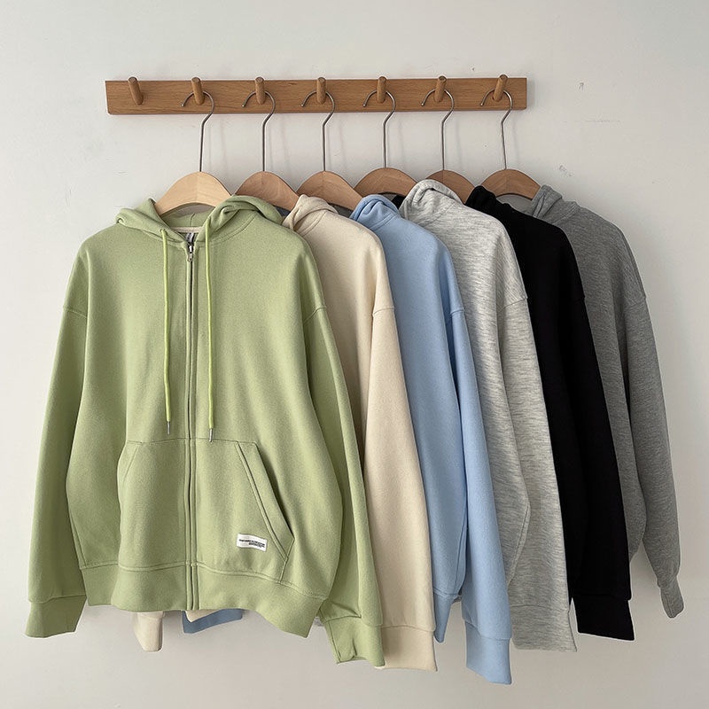 Áo khoác có khóa kéo và mũ trùm phong cách hàn quốc thời trang cho nữ