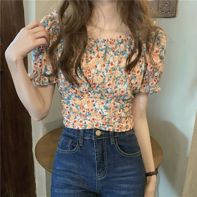 Áo Sơ Mi Voan Hoa Hai Dây Ngắn 51568