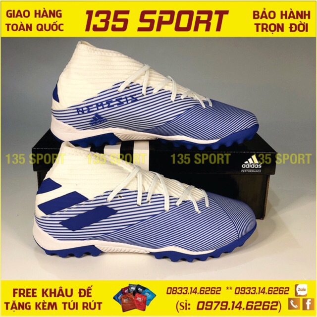 Giày Bóng Đá Nemeziz 19.3 Xanh Da Trời Cổ Trắng TF(Bản Cao Cấp)