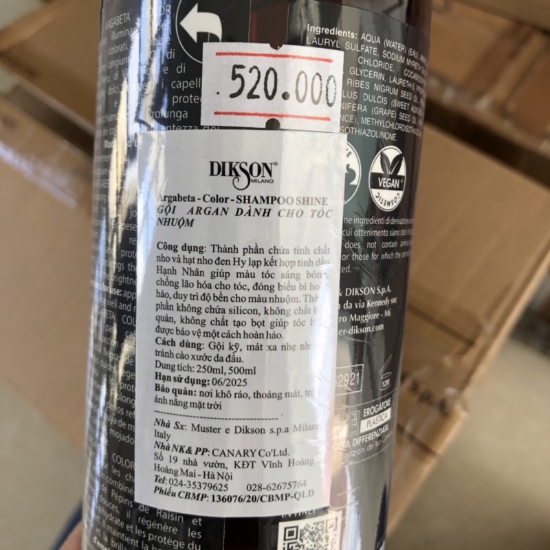 [+Tặng mũ trùm] BỘ DẦU GỘI Ủ ARGAN GIỮ MÀU TÓC NHUỘM DIKSON ARGABETA COLOR SHINE BÓNG MƯỢT ITALY 500ML