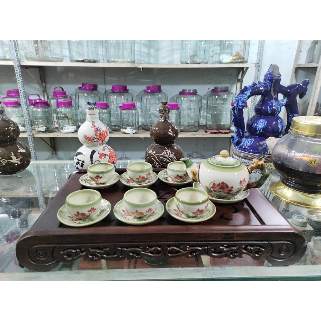 Bộ ấm trà cao cấp Bát Tràng - Bộ men ngọc hoa sen