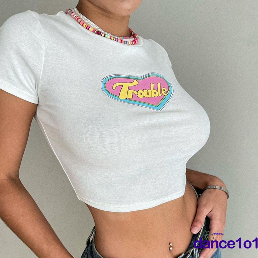 Áo thun tay ngắn cổ tròn in chữ &amp; trái tim thiết kế mùa hè cho nữ