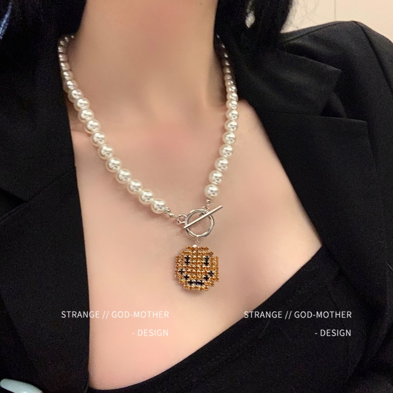 Vòng cổ ngọc trai giả mặt dây hình mặt cười thời trang sang trọng cho nữ