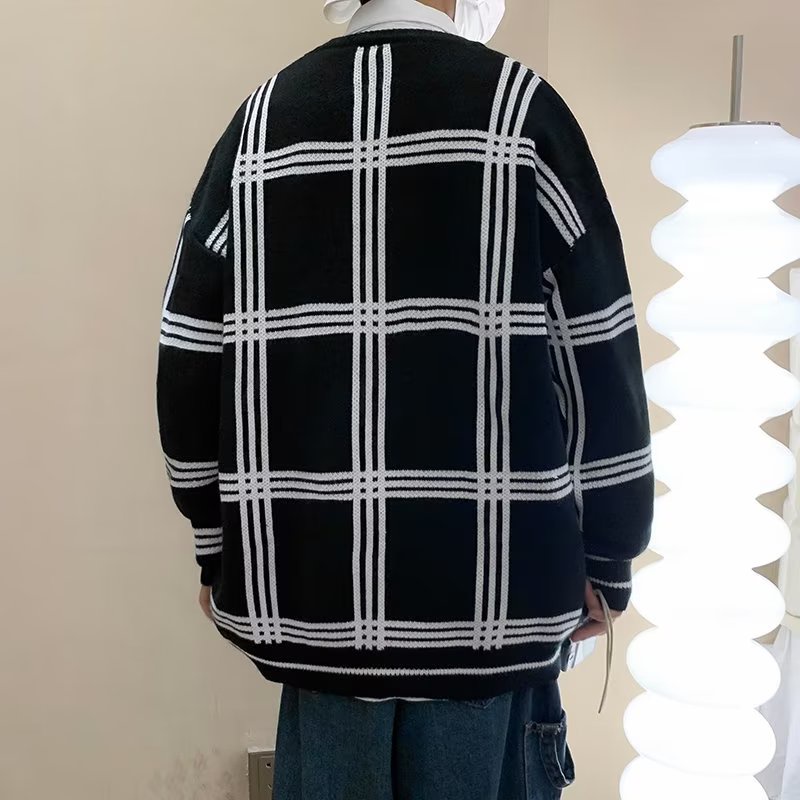 Áo Khoác cardigan Dệt Kim Dáng Rộng Kẻ Sọc Màu Tương Phản Thời Trang Mùa Thu 2022 Cho Nam