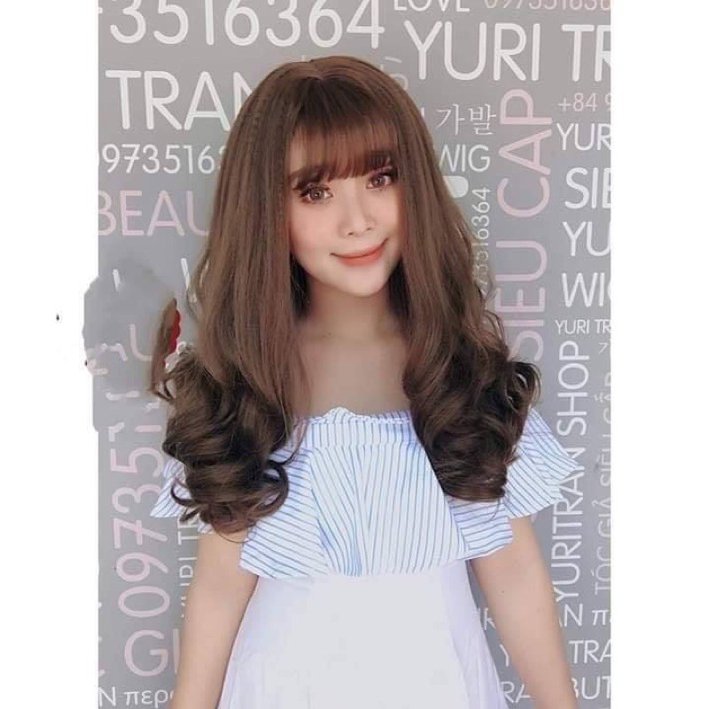 Tóc giả nữ cả đầu FREESHIP Tóc giả nguyên đầu xoăn 40cm