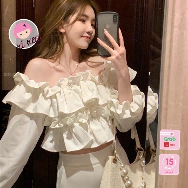 Áo trễ vai nữ croptop tay bồng bèo nhún bánh bèo tiểu thư xixeoshop - v74 | BigBuy360 - bigbuy360.vn