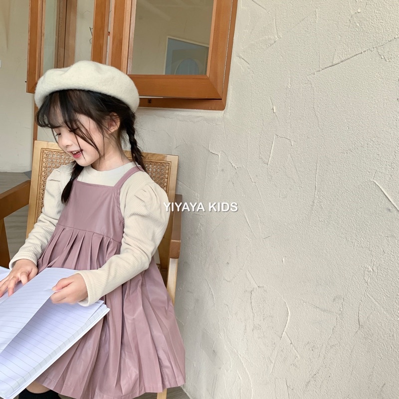 YIYAYA KIDS (5021)(5012) - Váy da PU tím hồng kết hợp với áo thun xinh xắn